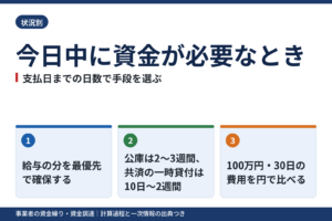 今日中・数日中に事業資金が必要なとき｜支払日までの日数で選ぶ手段と、待ってもらえる支払い
